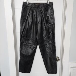 Toffs 100% Leather Womens Pants 80s High Waist Vertical Pockets Lined  Size‎ 34